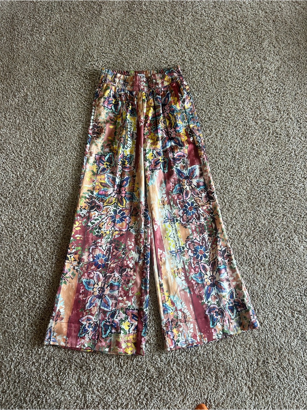 Floral Wide-Leg Satin Pants in Multicolor